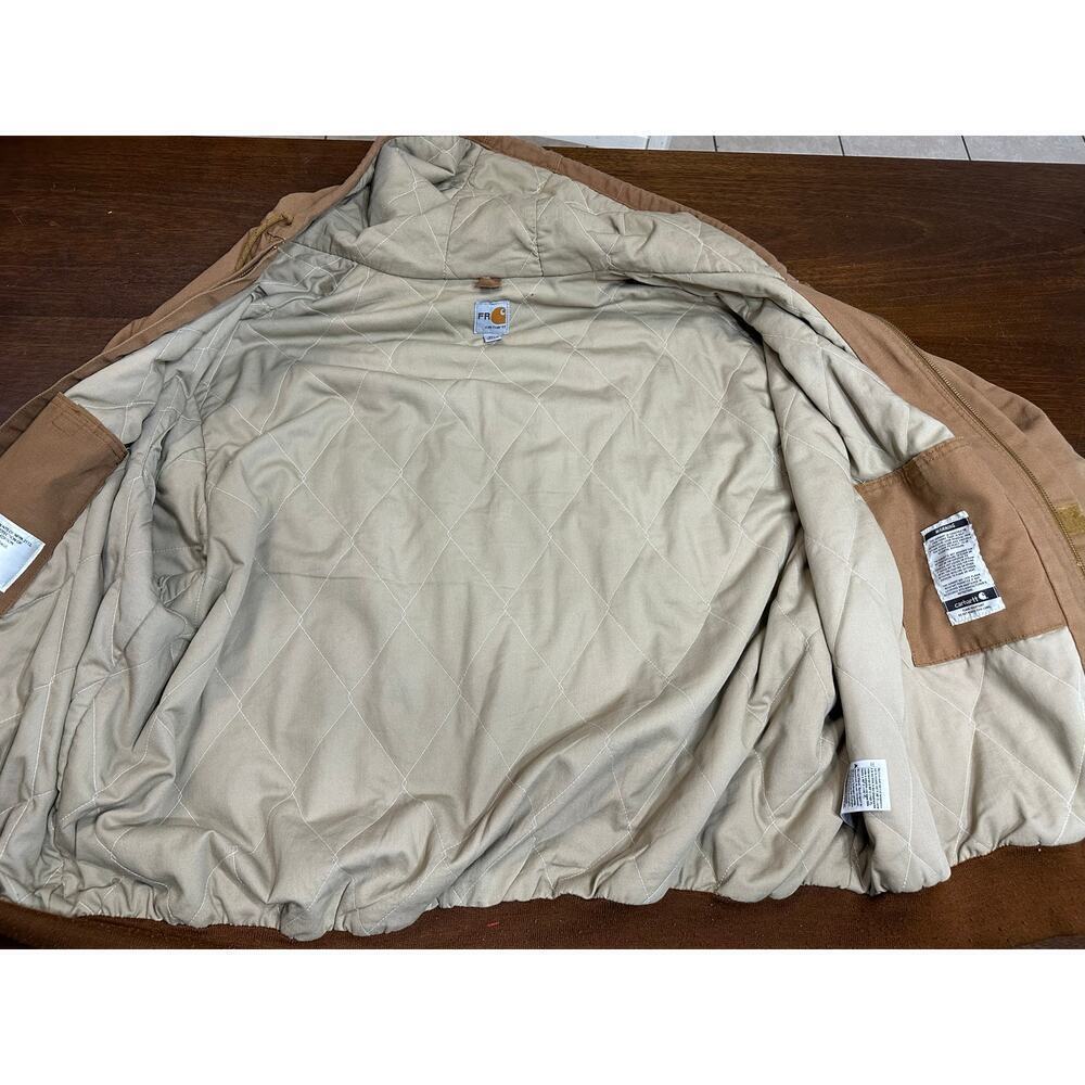 Carhartt FR Duck Canvas Jacket Mens 4XL Work Coat Hood Full Zip Brown Stains - Picture 8 of 15
